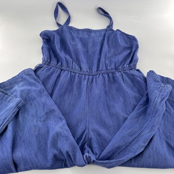 Old Navy Jumpsuit Blue Chambray Denim Pockets XL Elastic Waist Square Neck - Picture 16 of 16